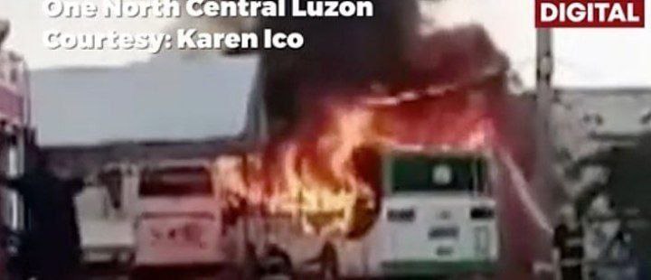 菲律宾男童贪玩车内玩打火机 导致整辆巴士烧毁