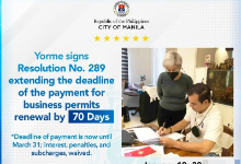 马尼拉市政府宣布延长企业经营许可申请截止日期